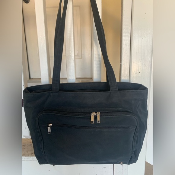 Messenger Tote purse for work, school, or travel in black color. - Picture 3 of 5